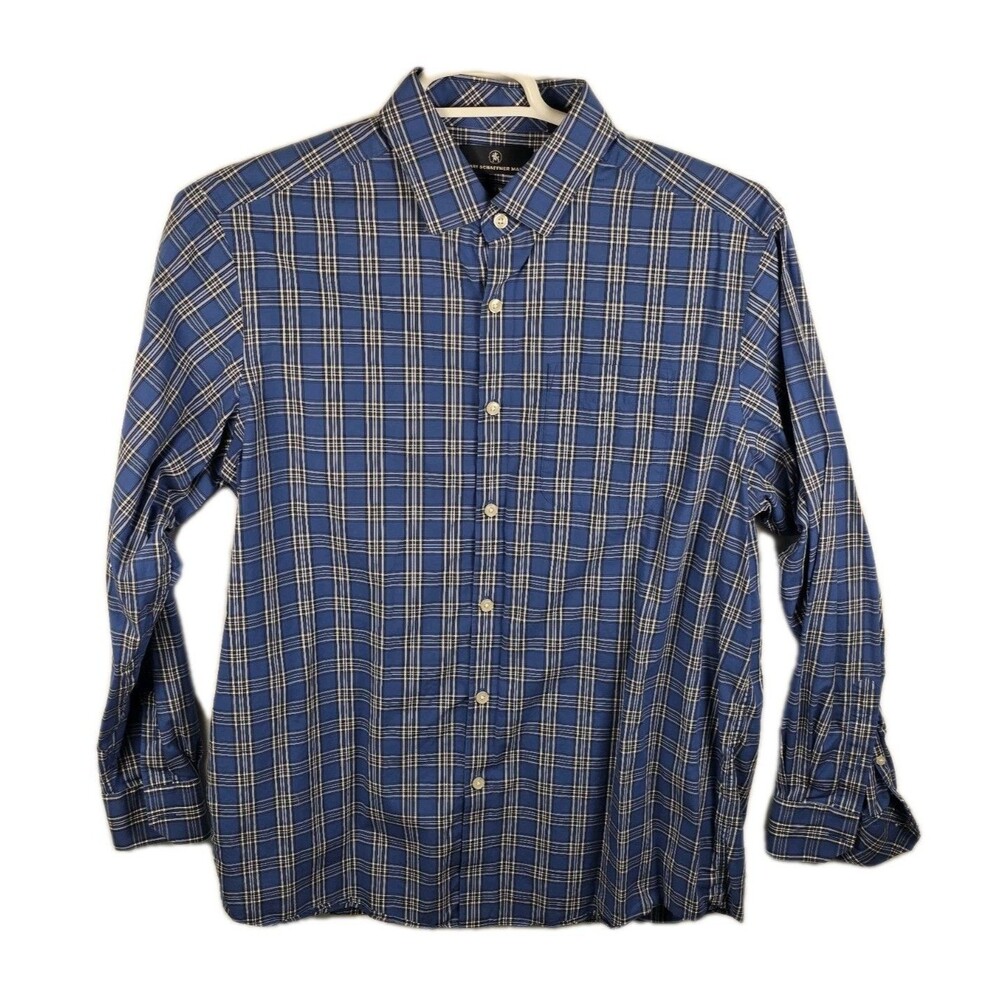 Hart Schaffner Marx Men's Large Blue Plaid Long Sleeve Button Up Shirt